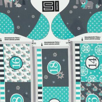 Preview: Baumwoll Panel Happy Christmas by Steinbeck ca. 145cm Mint/Grau Adventskalender